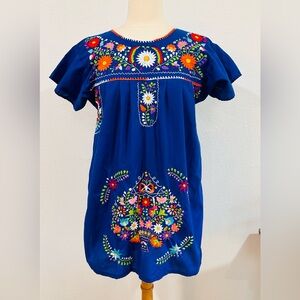 Authentic Embroidered Mexican Peasant Mini Dress / Size: Medium